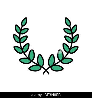 Laurel wreath in doodle style illustration for award ceremony design. Hand drawn outline laurel branches icon. Vector Stock Vector