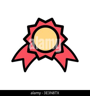 Gold medal on red ribbon, sport gold medal in doodle style illustration for award ceremony design. Vector Stock Vector