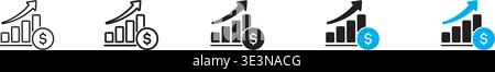 Financial growth icon with rising bar chart, upward arrow and dollar coin. Concept of profit increase, revenue growth, income, investment success Stock Vector