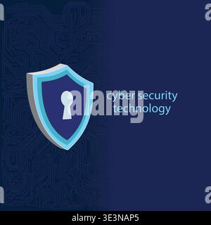 Cyber Security Technology Shield With Keyhole Lock Icon Representing Data Protection And Network Safety Stock Vector