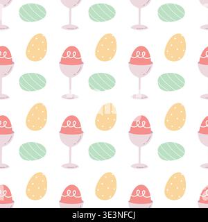 Seamless easter egg pattern with egg cups in soft pastel colors. Perfect for textile, wrapping paper, and holiday design. Cute modern spring Stock Vector