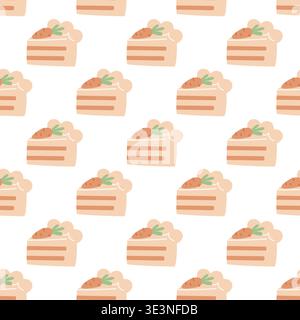 Seamless carrot cake pattern in cute flat style with soft colors. Perfect for textile, wrapping paper, and bakery design. Sweet modern dessert Stock Vector