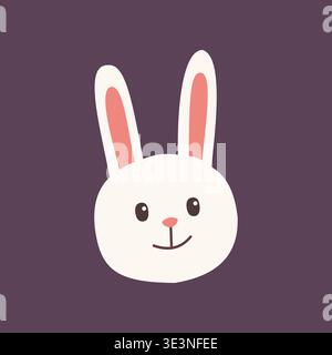 Cute bunny face illustration in flat pastel style. Perfect for easter design, nursery decor, and greeting cards. Simple playful spring character. Stock Vector