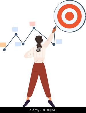 Businesswoman charts path to achieving goals. Strategic business planning. Woman finding effective way to reach success. Project flowchart. Work Stock Vector