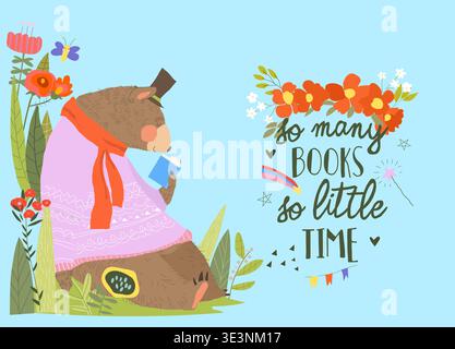 Cute Polar Bear wearing Sweater reading Book Stock Vector