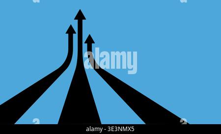 Three black arrows converging and pointing upward on a solid blue background, Symbolizing growth and success Stock Vector