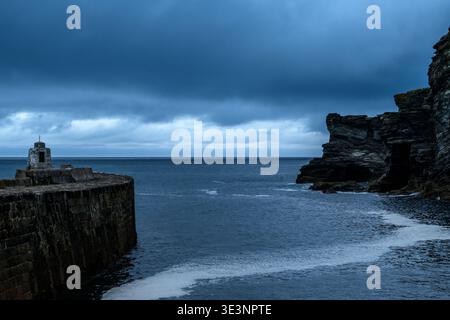 Stormy at Portreath Harbour in Cornwall UK Stock Photo