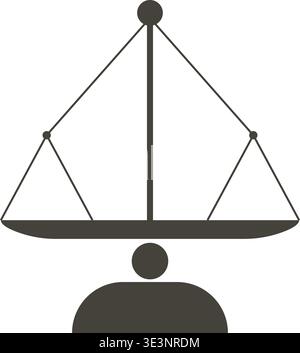 Concept illustration of a balance scale suspended above a simple human figure with two evenly hanging pans. Stock Vector