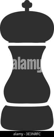 Minimal illustration of a black pepper grinder with a rounded top narrow middle and broad base in a bold silhouette style. Stock Vector