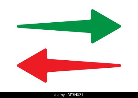Opposite arrows Vector. Directional arrows set. Green red pointers. Transfer navigation icons. Manual vector only. No autotrace used. EPS 10. Stock Vector