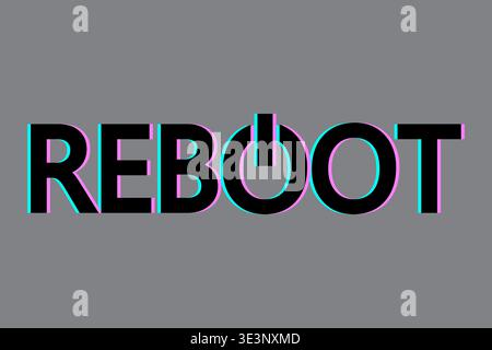 Reboot glitch text. Digital Vector effect. Bright neon colors. Cyberpunk style font. Manual vector only. No autotrace used. Stock Vector