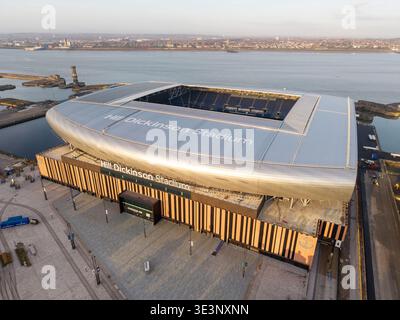 LIVERPOOL, MERSEYSIDE, ENGLAND - MARCH 18, 2026: Hill Dickinson Stadium, Everton FC's new Premier League ground at Bramley-Moore Dock, Liverpool Stock Photo