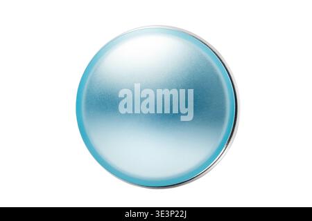 Light blue frosted glass round button isolated over white Stock Photo
