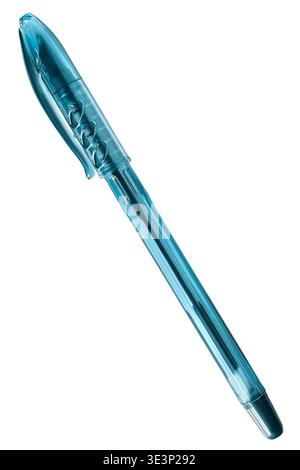 Blue plastic ballpoint pen isolated on white background Stock Photo