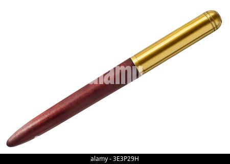 Vintage nib ink pen with golden cap isolated on white background Stock Photo