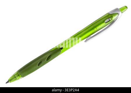 Automatic green ballpoint pen isolated on white background Stock Photo