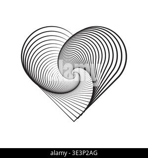 Spiral heart Vector. Line swirl symbol. Romantic curve shape. Elegant love artwork. Manual vector only. No autotrace used. Stock Vector