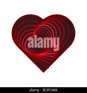 Spiral heart shape. Deep red black Vector. Optical illusion art. Love emotion symbol. Manual vector only. No autotrace used. Stock Vector