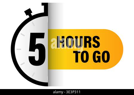 Countdown timer banner. Number five 5 label. Vector hours left. Yellow black clock. Manual vector only. No autotrace used. Stock Vector