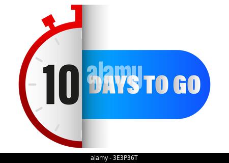 Countdown timer banner. Number ten 10 label. Vector ten days left. Blue red clock. Manual vector only. No autotrace used. Stock Vector