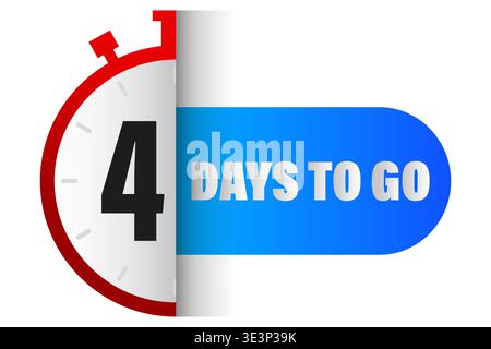 Four days timer. Countdown clock Vector. 4 days text. Blue banner detail. Manual vector only. No autotrace used. Stock Vector