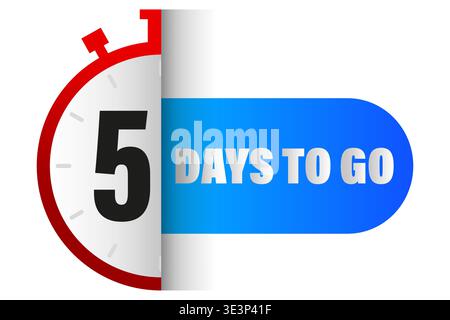 Five days timer. Countdown clock Vector. 5 days text. Blue banner detail. Manual vector only. No autotrace used. Stock Vector