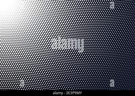 Abstract 3D Perspective Warped Halftone Dot Wave Gradient Background, Corner Fade Curved Mesh Distortion Dynamic Flow Texture Vector Wallpaper Stock Vector