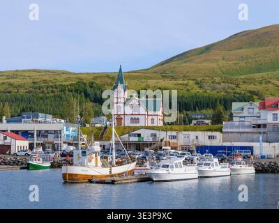 The harbour. Town Husavik, a whale watching town in northern Iceland. Europe, northern europe, Iceland, autumn Stock Photo