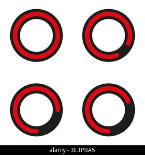 Progress ring set. Circle loader symbol. Red Vector indicator. Loading process detail. Manual vector only. No autotrace used. EPS 10. Stock Vector