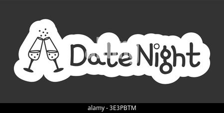 Date night black and white line drawing sticker Stock Vector