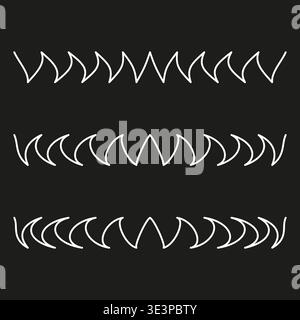 Geometric wave set Vector. Abstract white zig zag. Sharp crest pattern. Dark black background style. Manual vector only. No autotrace used. EPS 10. Stock Vector
