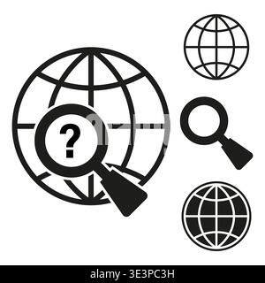 Global search icon. World discovery symbol. Question Vector sign. Information find design. Manual vector only. No autotrace used. EPS 10. Stock Vector