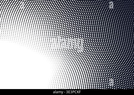 Abstract 3D Perspective Warped Halftone Dot Wave Gradient Background, Corner Fade Curved Mesh Distortion Dynamic Flow Texture Vector Wallpaper Stock Vector