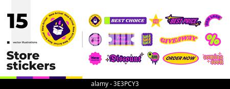 Y2K cool acid sale and promotion store bright sticker pack Stock Vector