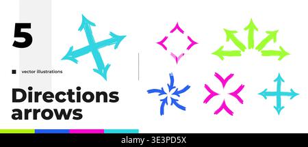 Multi direction multicolor bold thick stroke arrow set Stock Vector