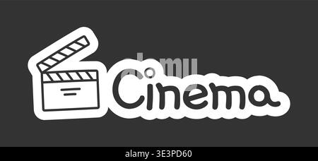 Cinema black and white line drawing sticker Stock Vector