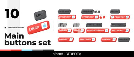 Engagement actions isometric social media UI button set Stock Vector
