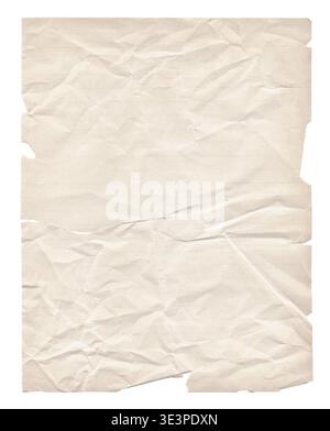 Crumpled lined notebook paper with torn edges and aged surface isolated on white background Stock Photo