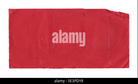 Red document envelope back with worn surface and folded corner isolated on white background Stock Photo