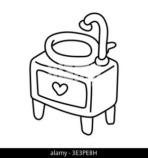 Bathroom vanity sink cabinet doodle vector coloring page line art illustration flat Stock Vector