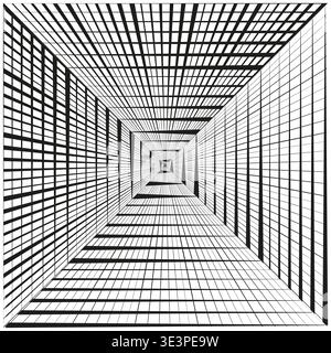 Grid tunnel pattern. Perspective line Vector. Optical illusion. Infinite space focus. Manual vector only. No autotrace used. EPS 10. Stock Vector