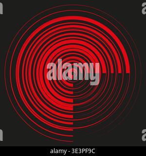 Red ring pattern. Concentric circle Vector. Tech orbit symbol. Black background focus. Manual vector only. No autotrace used. EPS 10. Stock Vector