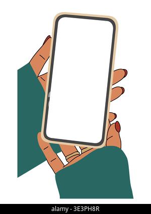 A hand with red nails holding a smartphone Stock Vector