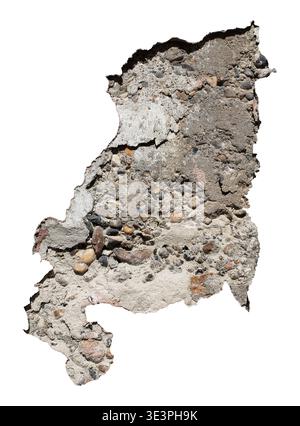 Realistic peeled plaster revealing stone wall texture with white background Stock Photo
