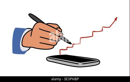 Hand drawing a red upward trending graph Stock Vector