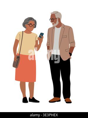 Two elderly people, man and woman conversing Stock Vector