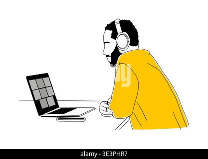 A person working at a desk with laptop Stock Vector