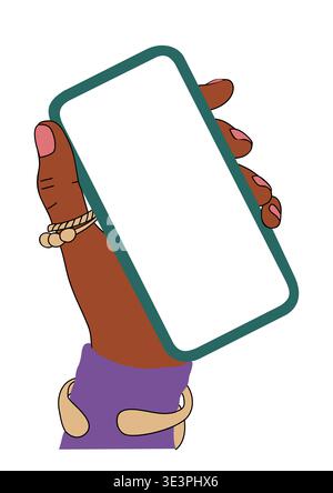 Black female hand holding a teal smartphone Stock Vector