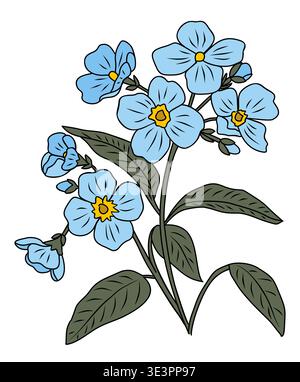 Bue forget me not flowers with green leaves Stock Vector