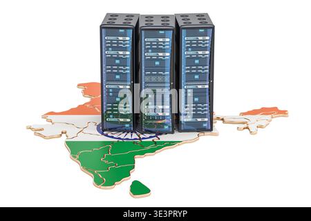 Data Center server racks in India concept, 3D rendering Stock Photo